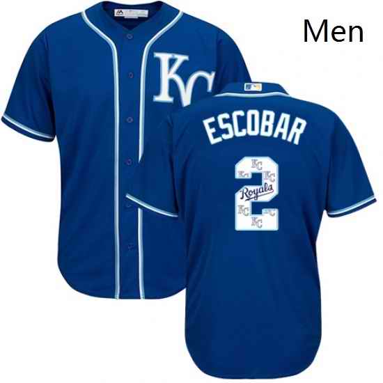 Mens Majestic Kansas City Royals 2 Alcides Escobar Authentic Blue Team Logo Fashion Cool Base MLB Jersey